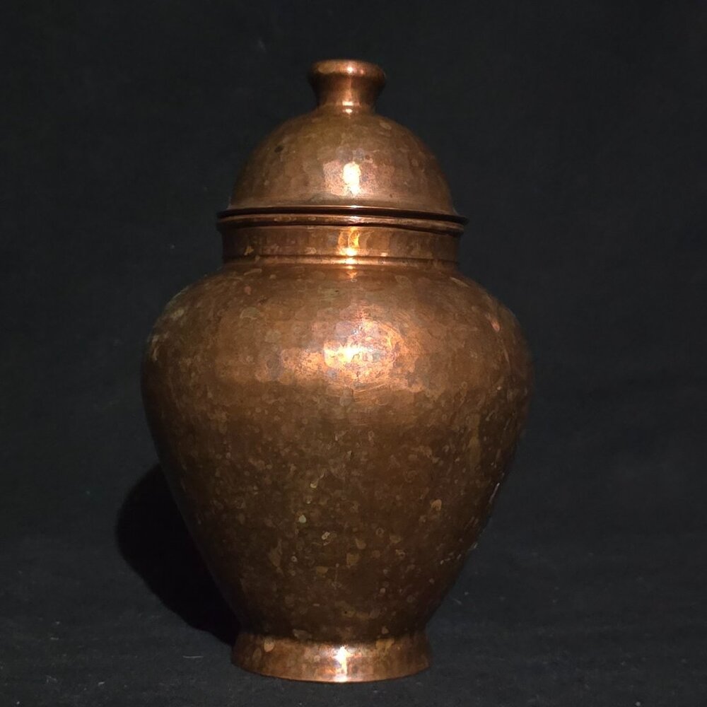 Vtg Hammered Copper Jar Pot (urn) w Lid